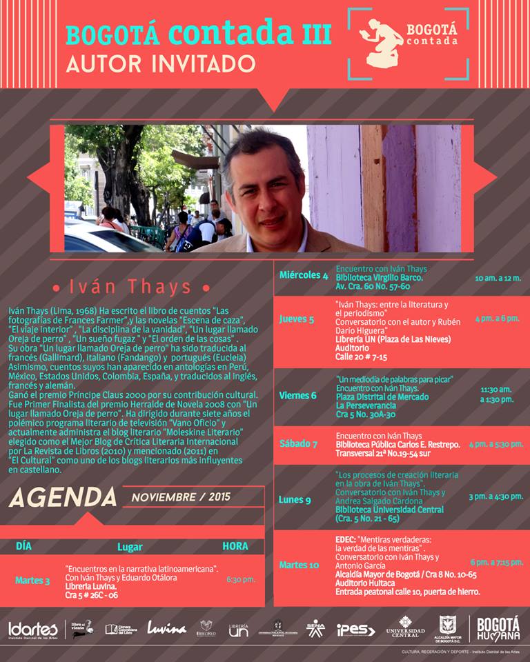 Ivan Thays en Bogotá - Agenda de actividades